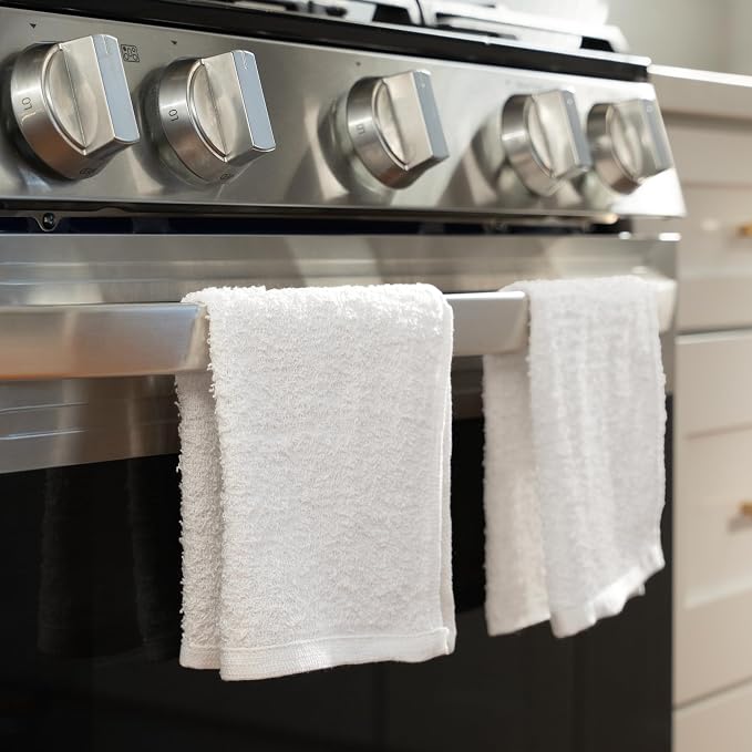 S&T INC. Cotton Terry Cleaning Towels, 48 Pack, 14" x 17", White | Bulk Cleaning Cloth for Home, Garage, and Car, Reusable and Multi-Purpose Cleaning Rags, Machine Washable