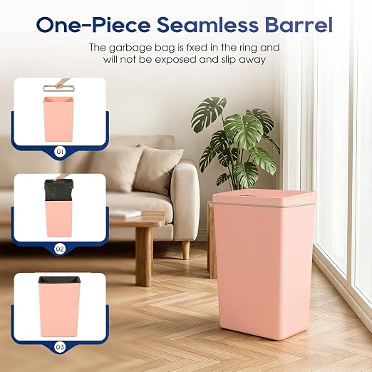 Dopinmin 13 Gallon Trash Can Automatic Trash Can Pink,3 Pack | Touchless Kitchen Garbage Bin with Lid, Smart Motion Sensor Garbage Cans 13 Gallon, 50L Wastebasket for Bathroom Bedroom