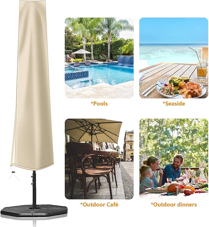 OKPOW Patio Umbrella Cover Waterproof: Fit 9ft to 12ft Outdoor Umbrellas | 420D Oxford with Long Zipper, Protect Umbrella from Sun, Rain, Snow & Dust, Helping Extend Outdoor Umbrella's Life (2 Pack)