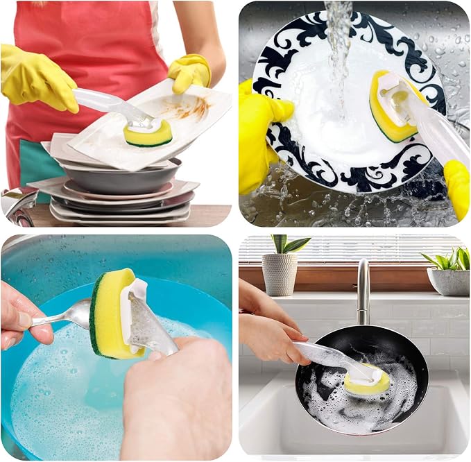 Dish Wand with 7Pack Replacement Dish Wand Sponges,Not Easy Leak Dishwand and Long Lasting Replacement Sponge Heads,Dish Brush Pads Kitchen Cleaning Sets