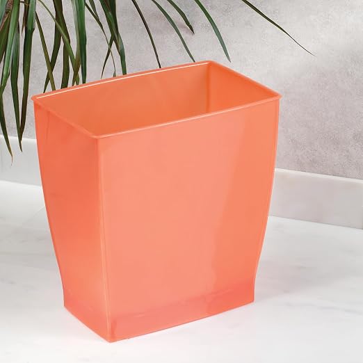 iDesign Small Plastic Bathroom Trash Can, Slim Rectangle, 2-Pack, Orange | Bedroom, Office, Dorm