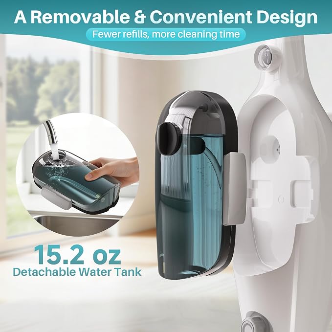 JOYMOOP Steam Mop & Handheld Steam Cleaner, 1100W Electric Steam Cleaner for Home, Fast Heat 20s, Adjustable Steam, Detachable Water Tank, 11 Accessories for Floors, Windows, Clothes
