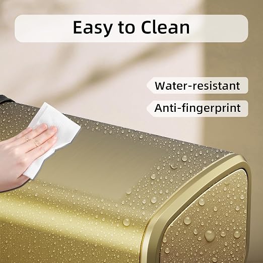 8L/2.1 Gallon Small Bathroom Trash Can with Lid, Swing-Top Rectangular Waste Bin, Stainless Steel Garbage Can for Home, Office, Toilet, Bedroom, Living-Room (Gold)