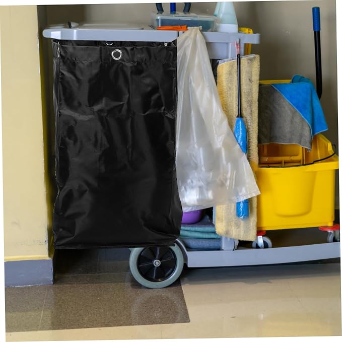 Portable Cleaning Cart Bag Replacement Janitorial Canvas Organizer | Large Storage Capacity, Black Color, Easy Attachment and Removal, Handles Heavy Loads for Housekeeping Carts