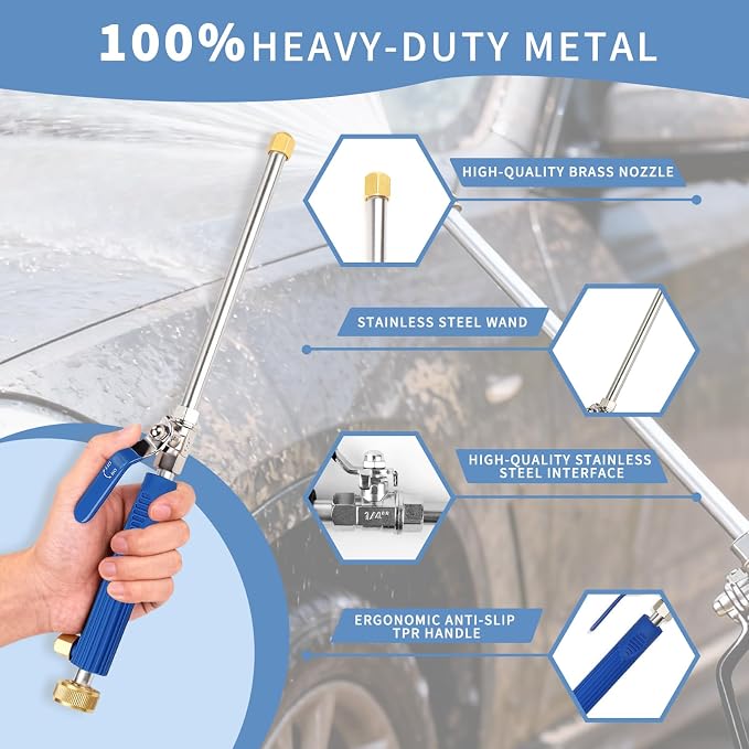 High Pressure Jet Hose Nozzle Attachment Wand，Power Washer Hydro Nozzle Attachment,Wand Lance for Gutter Patio Car Pet Window Glass Blue