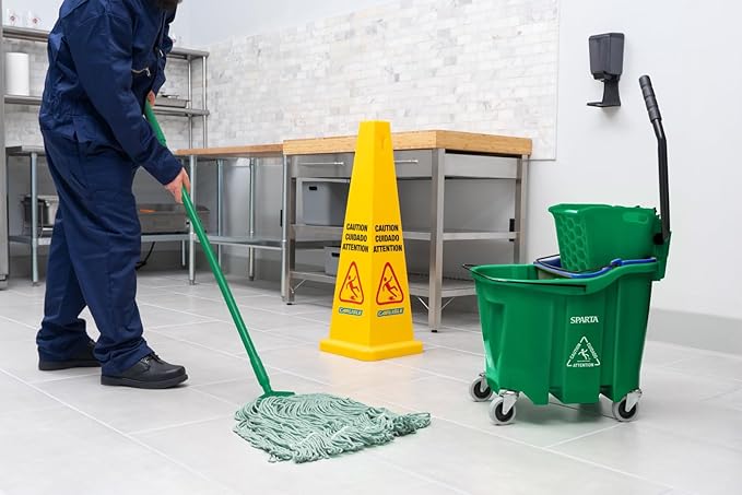 SPARTA 35 Qt Mop Bucket System with Wringer and Insert, Green | OmniFit, Polypropylene, 200,000-Cycle Wringer, Clean and Soiled Water Separation, Non-Marking Swivel Casters