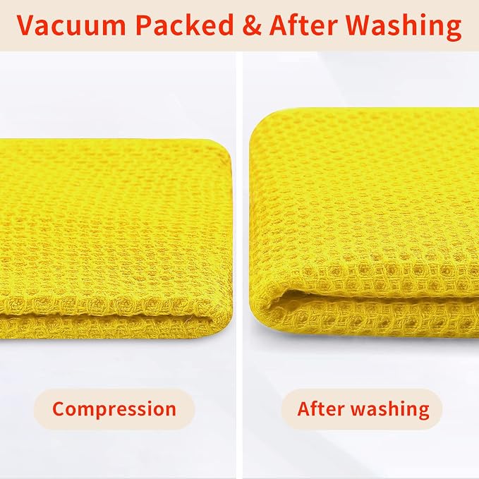 Homaxy 100% Cotton Waffle Weave Kitchen Dish Towels 4-Pack, Yellow | 13 x 28 Inches, Ultra Soft Absorbent Dish Towels, Quick Drying Cleaning Towels