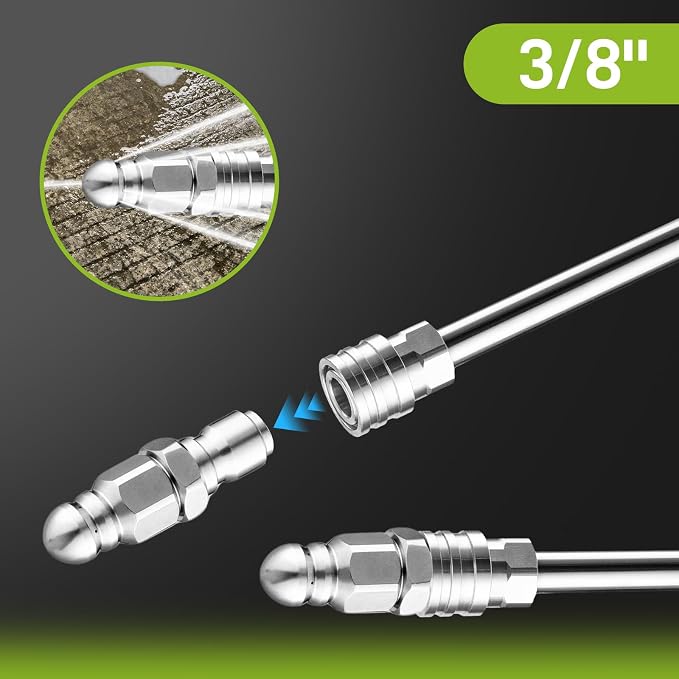 Pressure Washer Sewer Jetter Nozzle with 3/8" Quick Connect, 5000 PSI | Stainless Steel High Pressure Washer Drain Cleaning Hose Nozzle Pressure Washer Pipe Cleaner Attachment