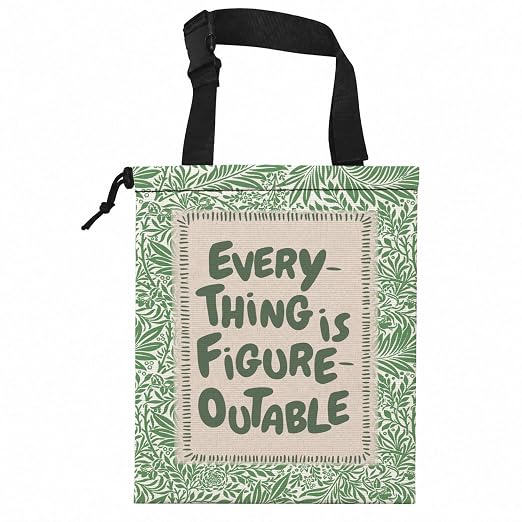 Green Botanical Inspirational Car Garbage Bag Canvas Trash Can | Everything Is Figureoutable Drawstring Car Trash Bag Hanging for Back Seat with Adjustable Buckle