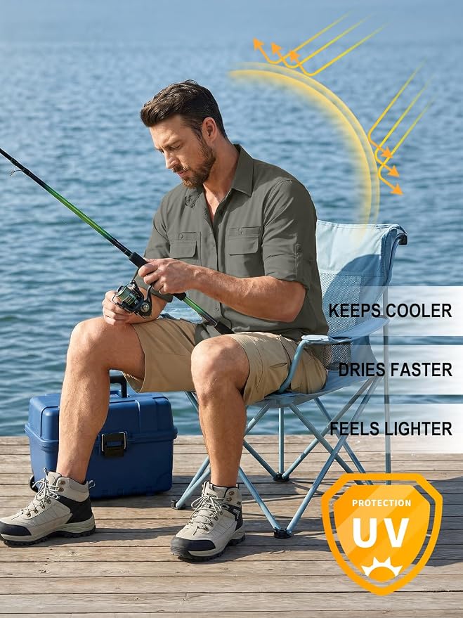 linlon Men's Safari Shirt UV Sun Protection Long Sleeve Hiking Travel | Button Down Mesh Back Vents UPF 50+ Quick Dry Breathable Cool Lightweight Outdoor Travel Fishing Gardening Clothes