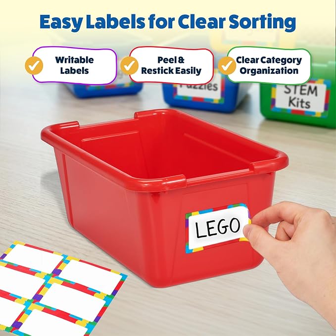 GAMENOTE 6 Quart Plastic Storage Bins Without Lids,12 Pack, Colorful | Stackable 6-quart bins with lids organize classroom supplies, crafts, toys and building blocks for Classroom & Kids Toy