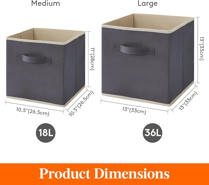 Lifewit Storage Cubes, 11 Inch Organizer Bins, 18L Gray, 16 Packs | Foldable Decorative Fabric Storage Baskets for Organizing Home Organizers with Handles for Shelves, Closet