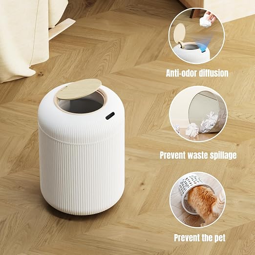 stonespace Bathroom Trash Can Automatic Touchless, Motion Sensor Trash Can with Lid, Small Garbage Can for Toilet, Bedroom, Living Room, Office, 3 Gallon, White