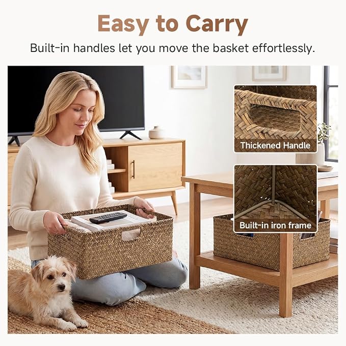 StorageWorks Extra Large Wicker Baskets for Organizing, Seagrass Baskets | Seagrass Baskets, Wicker Baskets for Storage, Wicker Storage Baskets for Shelves, Woven Baskets for Storage, Rectangle Basket