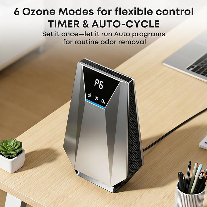 Cat Litter Deodorizer, Ozone Odor Eliminator & Air Ionizers, 99% Litter Box Deodorizer, Air Purifier Plug in for Dog Poop Odor Removal, for Toilet, Wardrobe, Shoe Closet, Garage, Room, Silver