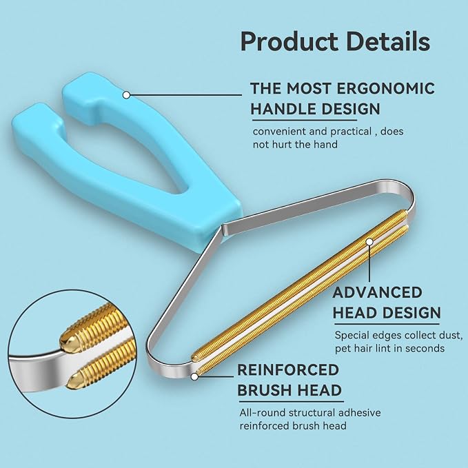 Carpet Rake, Lint Remover, Pet Hair Remover for Dog Cat Fur & Carpets | Portable Lint Brush Shaver, Pet Hair Removal Tool, Works on Car Mat Couch Pet Bed Furniture Rug, Removes Fur Effectively