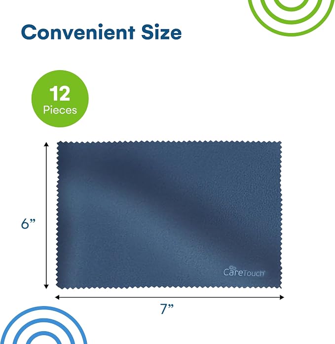 Care Touch Eyeglass Cleaning Cloth - 12 Pack of Microfiber Cleaning Cloth for Glasses, Lenses, Phones and Screens - Large, Lint-Free, Reusable and Scratch-Free - 6 x 7 Inches - Navy