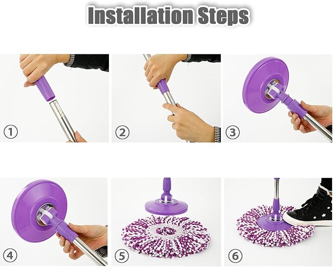 Spin Mop Replacement Mop Handle, 49-inch 360 Degrees Rotating Telescopic Replacement Mop Stick with Reinforced Plastic Disc for Spin Mop Bucket Cleaning System (Plastic Disc, Red)