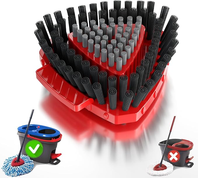 Spin Mop Replacement Scrub Brush Heads for O-Cedar RinseClean 2-Tank | Dual Bristles,Soft Inner for foam & Stiff Outer for Stubborn Stains,20°Angled for Corners,Deep Cleaning,Reusable & Durable