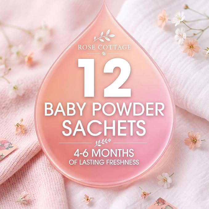 Large 12 Packs Baby Powder Hanging Scented Sachets Long-Lasting Closet Deodorizer Air Freshener Fabric Refresher Odor Eliminator for Drawer Home Fragrance Gift Set