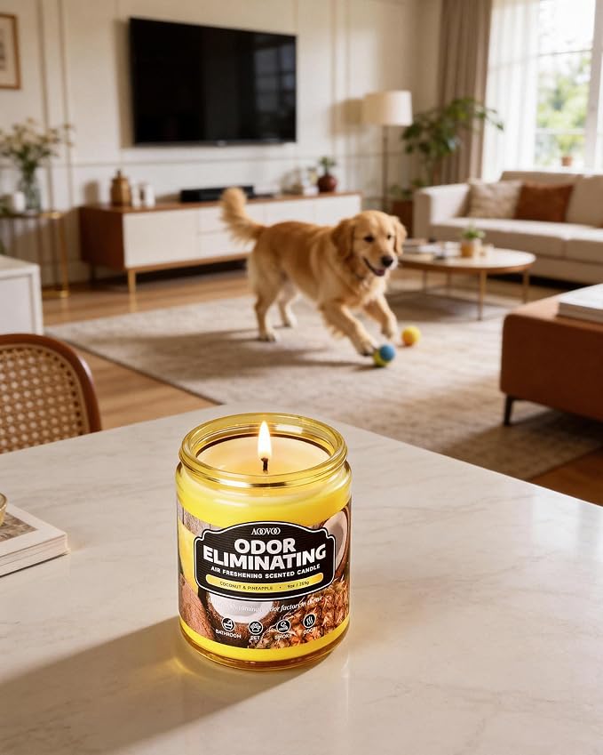 AOOVOO Coconut Pineapple Odor Eliminating Candle - 9 oz Soy Candles | Eliminates 95% of Pet, Smoke, Food, and Other Smells Quickly, Non Toxic Air Freshing Candle, Up to 50 Hours Burn time