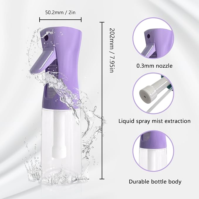 Spray Bottle for Hair Continuous Ultra Fine Mist (200ml) 360° Multi Spray Bottle for Plants, Cleaning, Skin Care Leakproof & Durable 2 Pack
