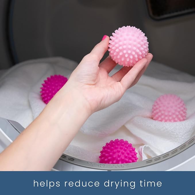 S&T INC. Reusable Plastic Dryer Balls, 4 Pack, 2.5" Diameter, Pink | Dryer Balls, Fabric Softener for Laundry, Reusable, Cut Down Dry Time, Replaces Dryer Sheets