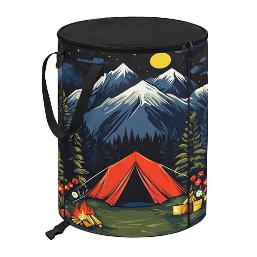 Outdoor Trash Can with Lid 20+ Gallon Collapsable Trash Can Camping Large Capacity Design Garbage Bags for Rv, Backyard, Picnic Tent and Mountain Printed