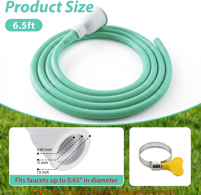 Faucet Hose Adapter for Sink, Transparent PVC Tube with Adjustable Faucet Connector and Hose Clamp Portable Water Transfer Accessories for Sink, Bucket, Garden, Pet Bathing (6.5 FT-Green)