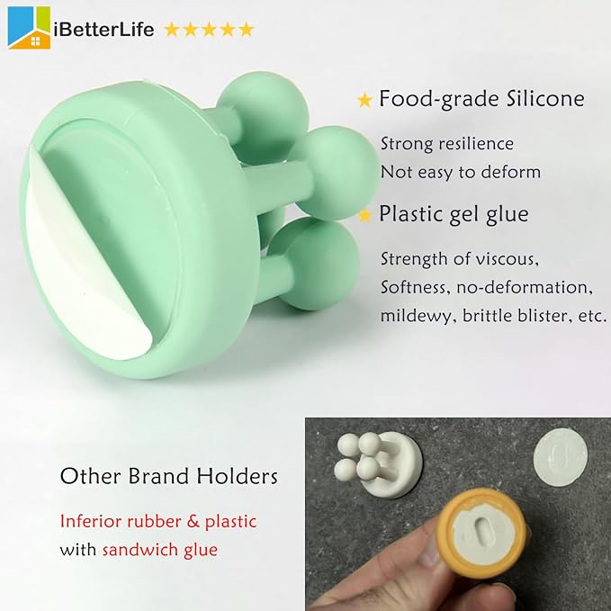 ZEZHOU 5Pcs Silicone Toothbrush Holders - Multi-Function Razor Holder Waterproof Self Adhesive Single Tooth Brush Hook Stick on Wall for Hanging Plug Bathroom Kitchen Living Room Office Must Have
