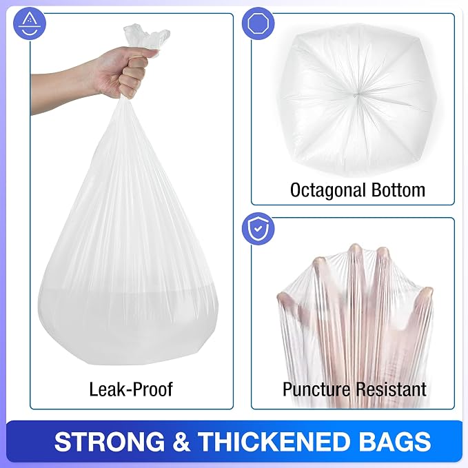 Charmount 8 Gallon Trash Bags, 110 Count Medium Garbage Bags | Trash Can Liners for Bathroom Kitchen Office, Clear, Unscented