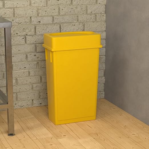 23 Gallon Yellow Slim Jim Trash Can with Drop Shot Lid