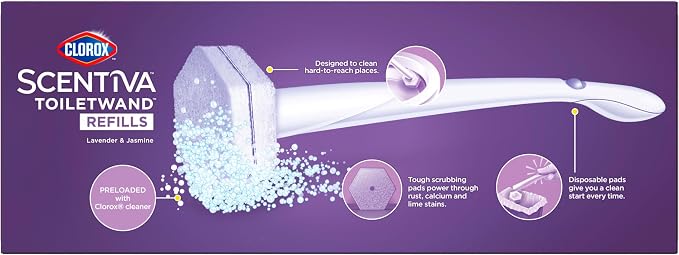 Clorox Scentiva ToiletWand Refills, Lavender and Jasmine, 10 Count | Disposable Toilet Brush Scrubbing Pads, Eliminates Hard Water and Lime Stains 2X Better than a Manual Brush