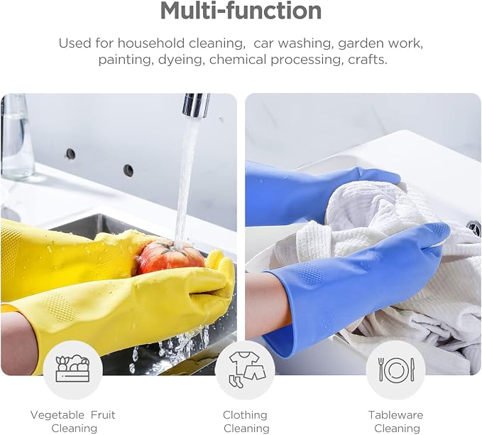 Rubber gloves dishwashing 2 or 4 Pairs for Kitchen,Cleaning gloves for household Reuseable.