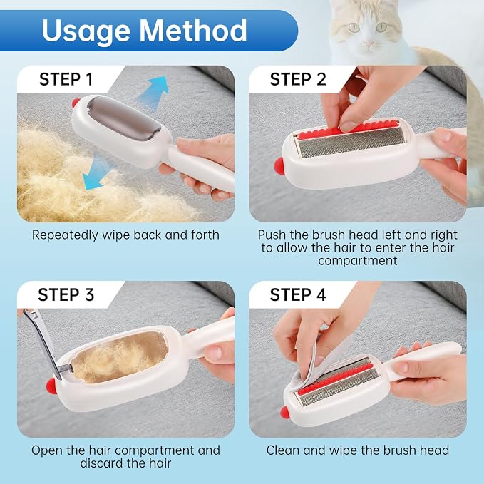 Reusable Pet Hair Remover Lint Roller Brush, Washable Pet Cat Dog Hair Removal Roller Tool for Clothes (White)