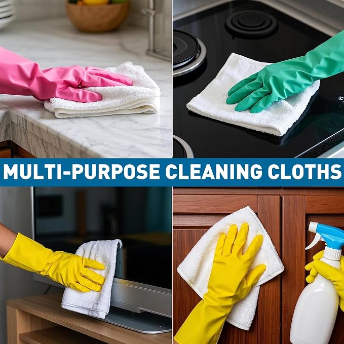 TEAWOO Microfiber Cleaning Cloths-15 Pack, White, Microfiber Towels | Cleaning Rags for Cars, Home(12x12 inches)