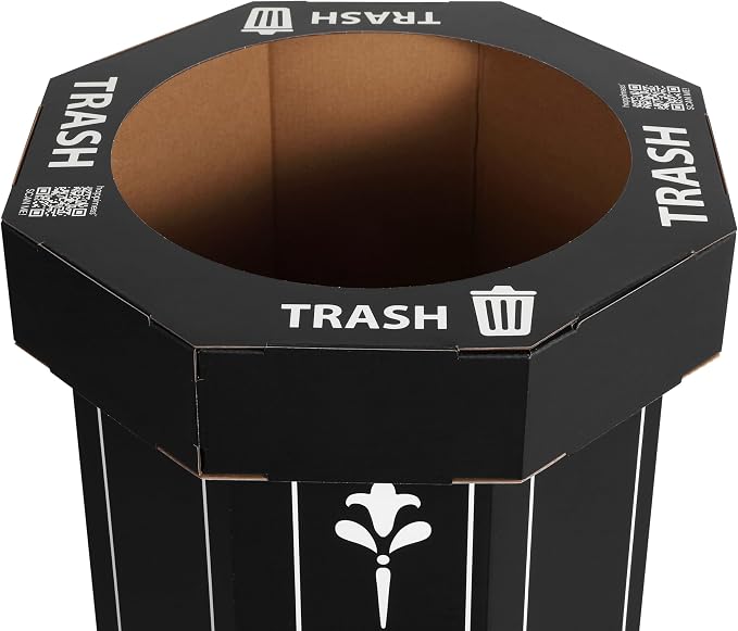 happimess Fleur 25 Gal Trash Can Bin, Bridal Black, Set of 2 | Event Recycling, Traditional Classic Disposable Corrugated Cardboard, 32" Height, 16" Width, 16" Depth