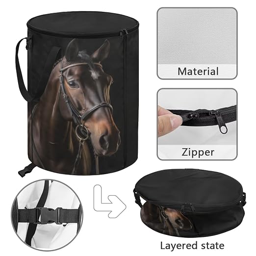 BIGCARJOB Horse Foldable Trash Can Outside Waste Basket Bin Water Resistant Garbage Bag Recycling Bin Trash Can with Lid and Clip(23 Gallons), 22.83x17.71 in