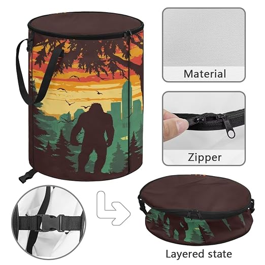 Sunset Bigfoot Camping Trash Can Collapsable Large Capacity Design Outdoor Trash Can with Lid Water Resistant Garbage Cans Easy to Use and Clean