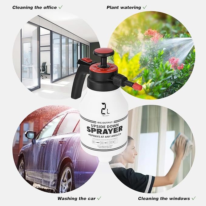 FOSHIO 0.53 Gallon Garden Pump Sprayer, 2L Portable Hand Pump Pressure Water Spray Bottles with Adjustable Nozzle Trigger Lock Sprayer for Home, Lawn and Car Detailing