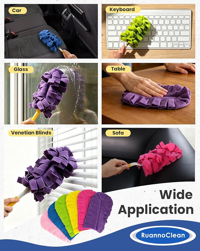 12 PCS Reusable Duster Refills Compatible with Swiffer Duster | Washable Fleece Duster Pads 360 Heavy Duty Duster Refills for Fan, Window, Furniture, Home Cleaning (Handle is Not Included)
