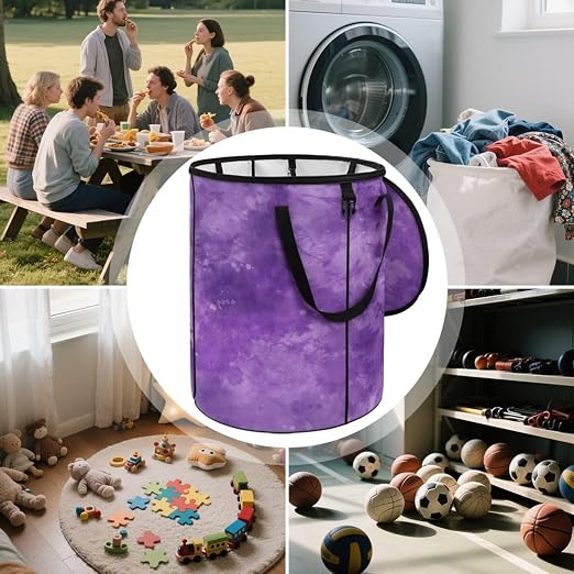 BIGCARJOB Tie Dye Collapsible Trash Can Wood Grain Camper Trash Can with Lid, 22.83x17.71, Water Proof Bag Outdoor Garbage Bin Storage Accessories, 23 Gallons
