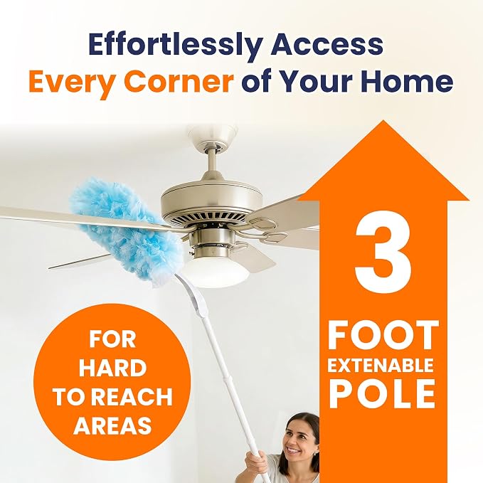 Duster Refills for Swiffer Duster with 3ft Extension Pole & Short Grip 30ct | Heavy Duty 360° Disposable Dusters, Multi Surface Dusters for Cleaning Ceiling Fans, Furniture, Blinds & Hard-to-Reach Areas