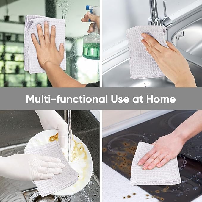 HOMEXCEL White Waffle Weave Microfiber Towel, 10PK 12x12 in Waffle Towels | 400GSM Barista Towels, Waffle Wash Cloths for Bathroom, Hand, Super Absorbent Kitchen Microfiber Cleaning Cloth for Household