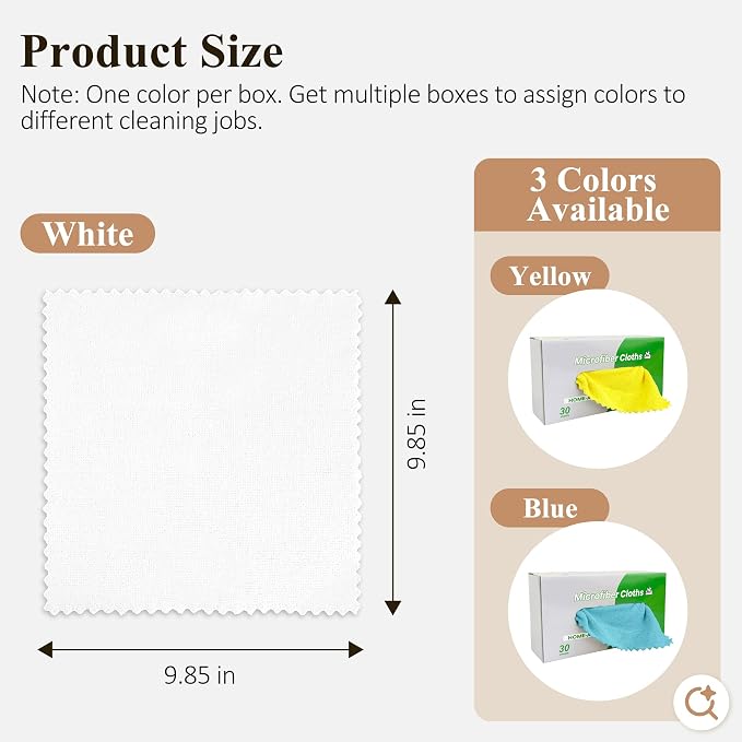 30 Pack Microfiber Cleaning Cloths, Dish Towels for Kitchen, Car, Bathroom | Cleaning Rags for Window, Household, Ultra Absorbent Cleaning Supplies, Lint Free, Streak Free, Reusable & Washable (White)