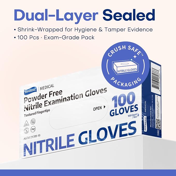 Soft Max™ Nitrile Exam Gloves, Powder-Free Disposable Blue Iris | Soft Stretch Fit • Powder-Free • Latex-Free • Medical • Examination • Chemo Rated • Cooking • Cleaning • Food Prep • 100 Ct