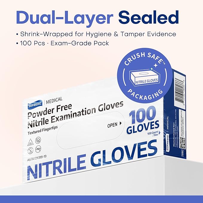 Soft Max™ Nitrile Exam Gloves, Powder-Free Disposable Blue Iris | Soft Stretch Fit • Powder-Free • Latex-Free • Medical • Examination • Chemo Rated • Cooking • Cleaning • Food Prep • 100 Ct