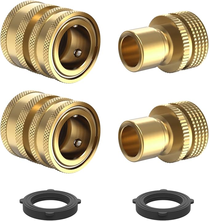 Twinkle Star Heavy Duty 3/4'' Garden Hose Quick Connect Fittings, 2 Sets | Male and Female Water Hose Quick Connect, Garden Hose Adapter, Quick Connect Hose Fittings