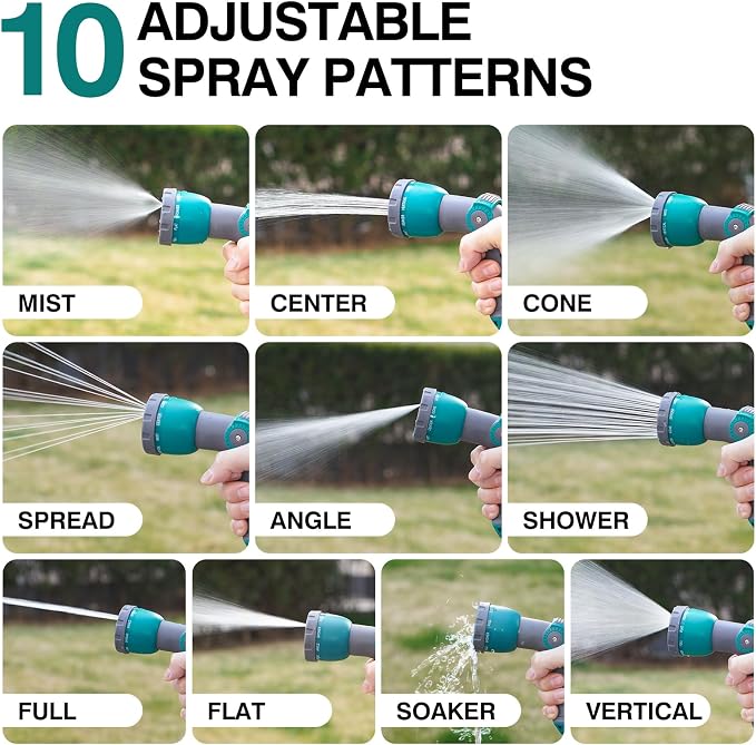 Hose Nozzle, Thumb Control Garden Hose Nozzle, Garden Tool | 10 Adjustable Pattern Water Hose Sprayer Nozzle, Ergonomic Spray Nozzle for Gardening, Watering, Ground Cleaning, Car Washing