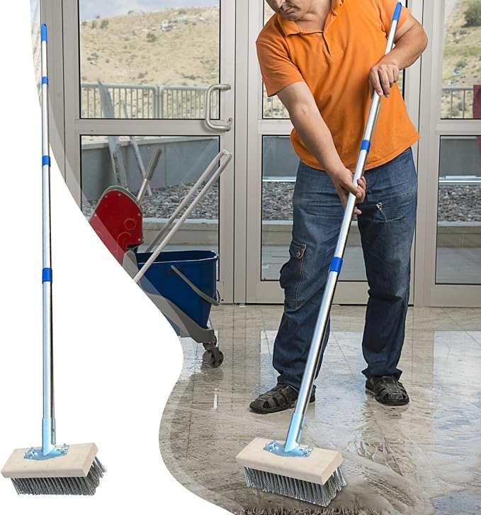 Outdoor Broom Patio Scrubber Moss Algae Plant Stain Remover | Deck Scrub Brush Long Handle Outside Moss Remover Outdoor Scrubbing Tool Garage Cleaner for Patio Deck Garden Shower Wall